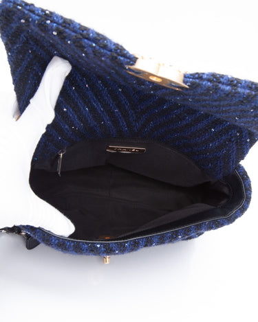 Chanel 19 Medium Navy Sequins Tweed Handbag