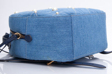 GUCCI Blue Denim Marmont Pearl Studded Backpack Bag
