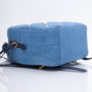 GUCCI Blue Denim Marmont Pearl Studded Backpack Bag