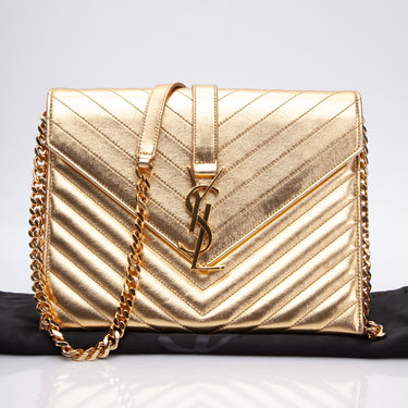 SAINT LAURENT Envelope Flap Shoulder Bag Gold