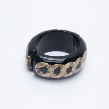 CHANEL Resin Chain Link Black and Gold Bangle Bracelet