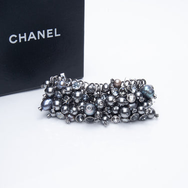 CHANEL Grey Strass Pearl and Ruthenium Bracelet