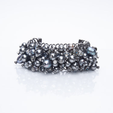 CHANEL Grey Strass Pearl and Ruthenium Bracelet