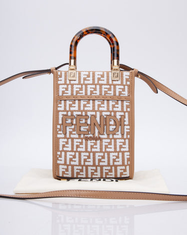 Raffia Mini Bag with White Tapestry Fabric FF Motif - Fendi - Woman