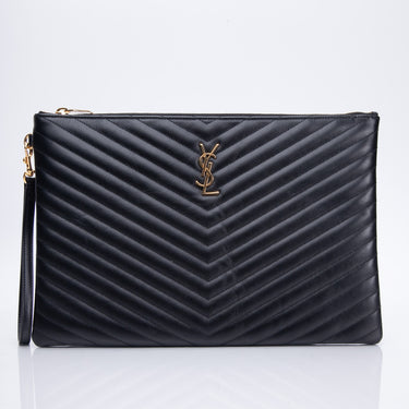 SAINT LAURENT Large Monogramme Quilted Leather Wristlet Pouch (NEW)