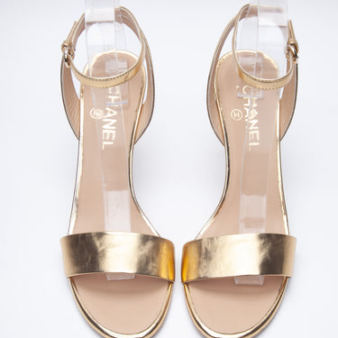 CHANEL 19A Metallic Gold Sandals 39.5