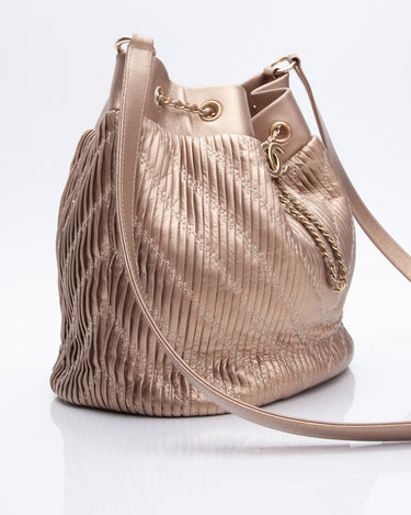 Chanel Gold Metallic Lambskin Coco Pleats Drawstring Crossbody Bag