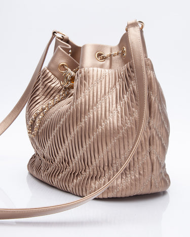 Chanel Gold Metallic Lambskin Coco Pleats Drawstring Crossbody Bag