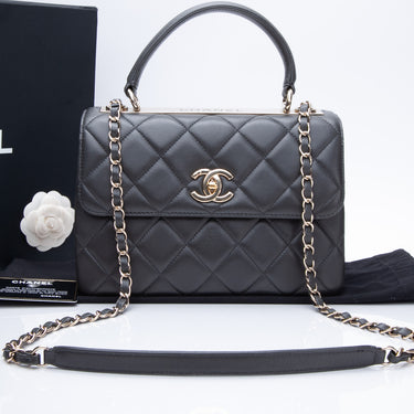 Chanel 22K Top Handle Messenger Bag Caviar Black Brushed GHW(Microchip