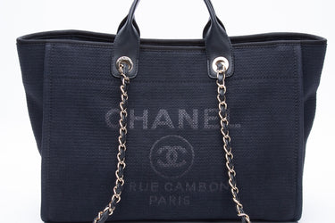 CHANEL 23C Black Mixed Fibers Large Deauville Tote Bag