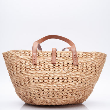 SAINT LAURENT Panier Small Leather-Trimmed Raffia Tote