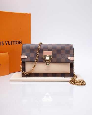 Louis Vuitton Damier Ebene Vavin Wallet On Chain in brown coated