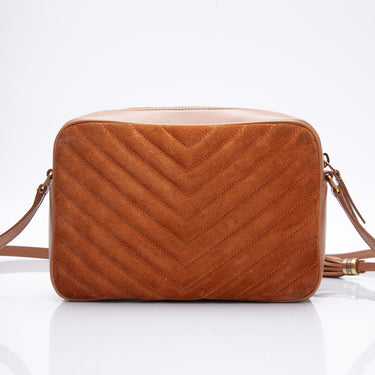 SAINT LAURENT Suede Matelasse Monogram Lou Camera Bag Cinnamon
