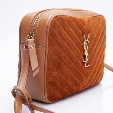 SAINT LAURENT Suede Matelasse Monogram Lou Camera Bag Cinnamon