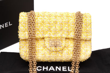 CHANEL Yellow Tweed Quilted 2.55 Reissue Mini Flap Bag