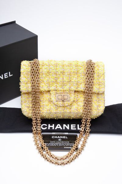 Chanel Yellow Tweed Quilted 2.55 Reissue Mini Flap Bag