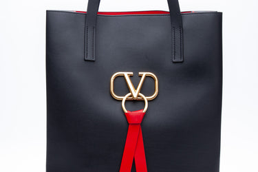 VALENTINO GARAVANI Black Leather V-Ring Tote Bag