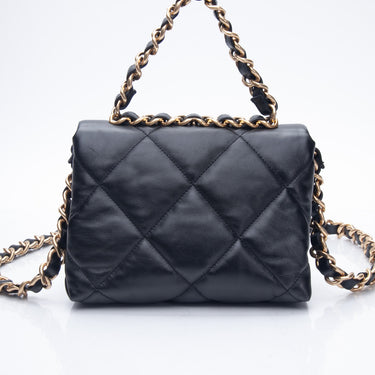 CHANEL Black Lambskin Quilted Chain Top Handle Flap