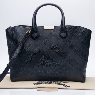 BURBERRY Black Heritage Grain Check Embossed Medium Dewsbury Tote Bag