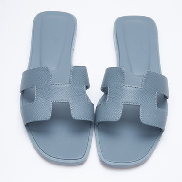 HERMES Blue Grey Leather Oran Sandals 35.5