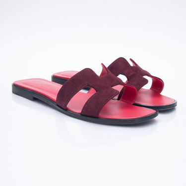 HERMES Rouge Marsala Oran Sandals 35.5