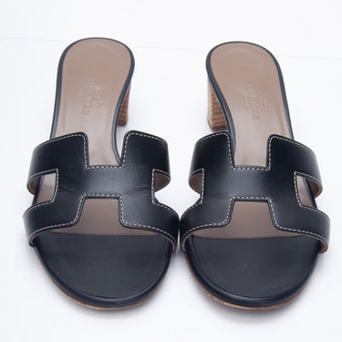 HERMES Black Calfskin Oasis Sandals 35.5