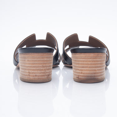 HERMES Black Calfskin Oasis Sandals 35.5