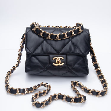 CHANEL Black Lambskin Quilted Chain Top Handle Flap