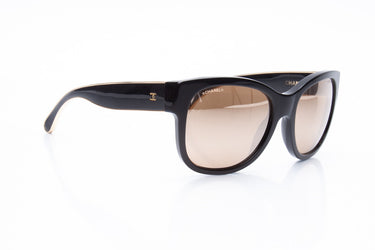 CHANEL Acetate Black Gold Mirrored CC Sunglasses