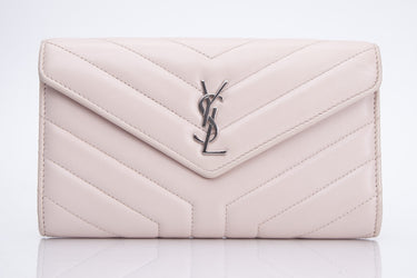 SAINT LAURENT Loulou Flap Wallet Matelasse Chevron Leather Pale Pink