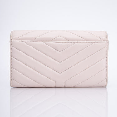 SAINT LAURENT Loulou Flap Wallet Matelasse Chevron Leather Pale Pink