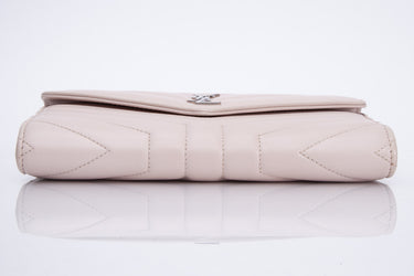 SAINT LAURENT Loulou Flap Wallet Matelasse Chevron Leather Pale Pink