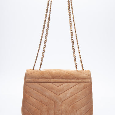 SAINT LAURENT Light Brown Loulou Small Quilted Suede Shoulder Bag