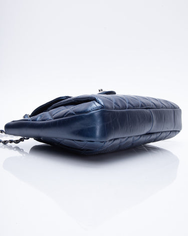 Chanel Glazed Calfskin Quilted Metallic Dark Blue Shoulder/Crossbody Flap Bag