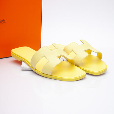 HERMES Yellow Leather Oran Sandals 38.5 (New)