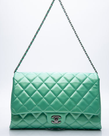Chanel Timeless Clutch on Chain Patent Leather Green