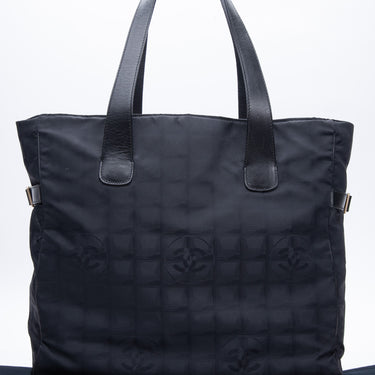 CHANEL Black Nylon CC Logo Travel Line Large Tote Bag