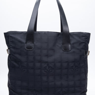 CHANEL Black Nylon CC Logo Travel Line Large Tote Bag