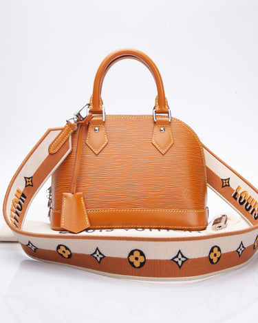 Louis Vuitton Alma Handbag Epi Leather with Logo Jacquard Strap BB Pink