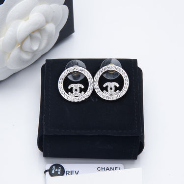 CHANEL CC Silver and Crystal Earrings