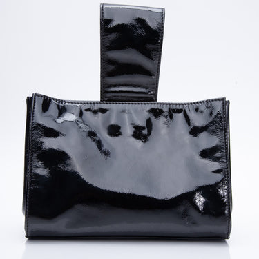 CHANEL Black Patent Mademoiselle Lock Convertible Clutch Bag