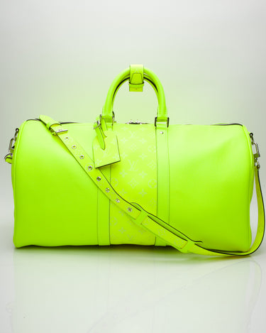 Louis Vuitton Keepall Bandouliere 50 Neon Yellow in Monogram Coated  Canvas/Taiga Cowhide Leather with Palladium-tone - US