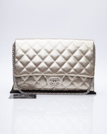 Chanel Beige Chevron Patent Leather Classic WOC Clutch Bag Chanel