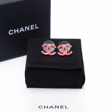 CHANEL CC Logo Gold and Neon Pink Earrings