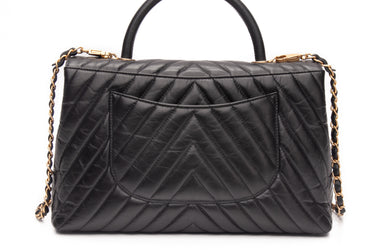 CHANEL Black Chevron Quilted Medium Coco Handle Flap Bag