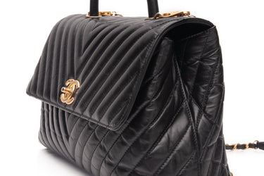 CHANEL Black Chevron Quilted Medium Coco Handle Flap Bag
