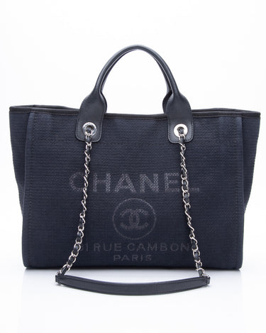 Chanel 22A Mixed Fibers Small Deauville Tote Navy