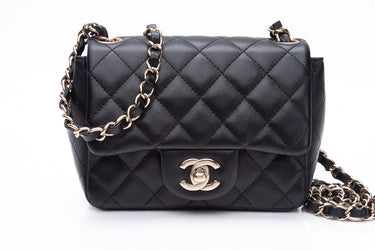 CHANEL Lambskin Black Quilted Square Mini Flap Bag