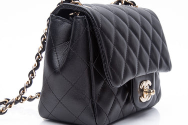 CHANEL Lambskin Black Quilted Square Mini Flap Bag