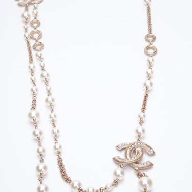CHANEL Multi Strand Pearl CC Long Necklace Gold